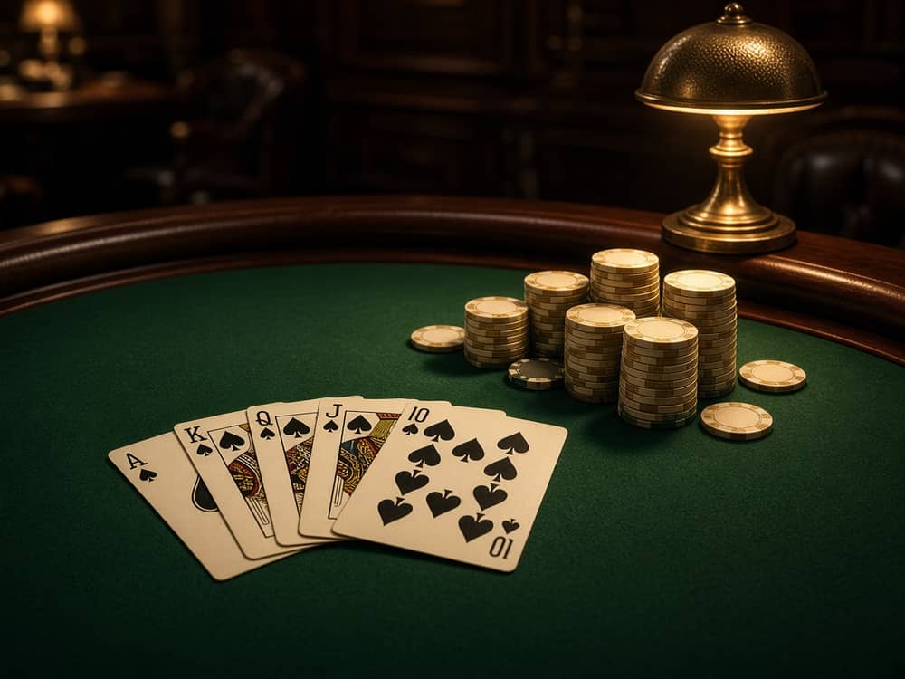 Mesa de cartas e fichas no salão EatonomistPT